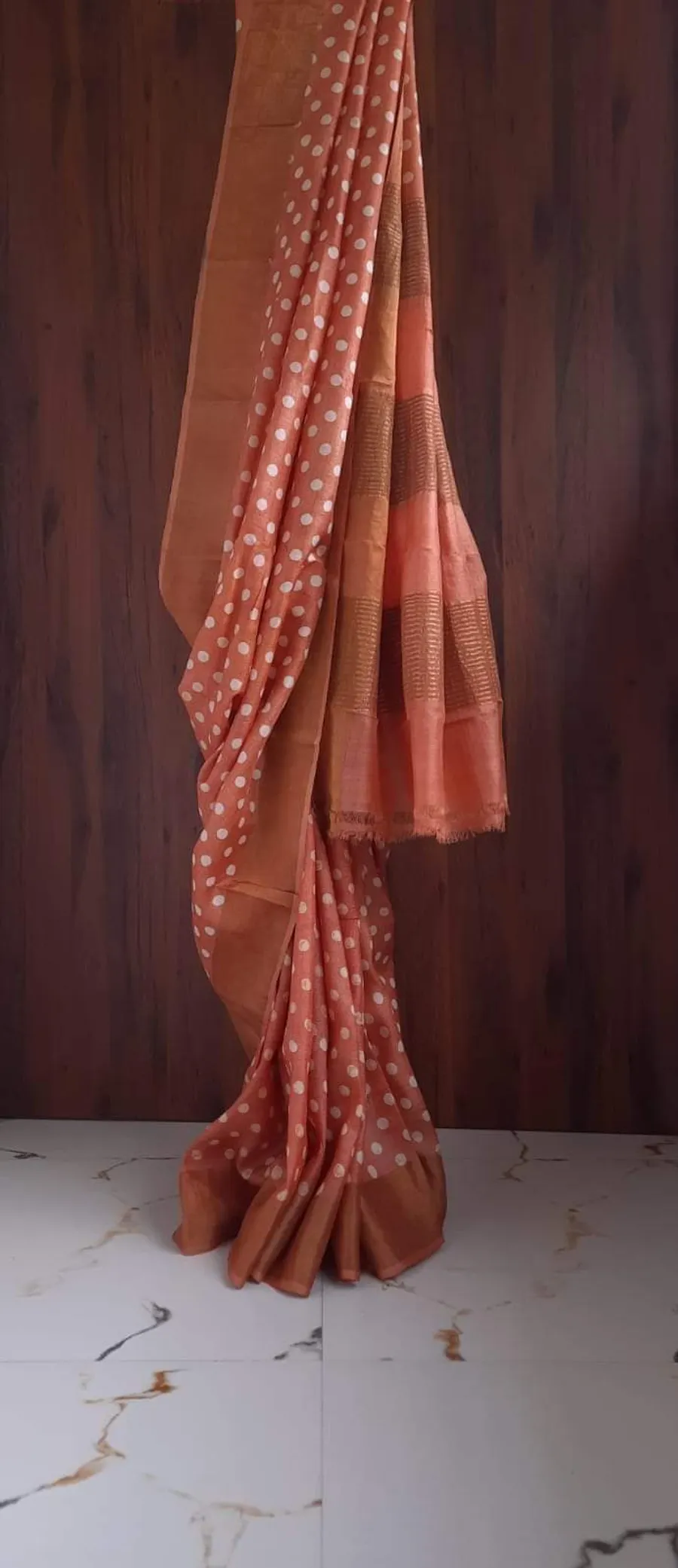 Pure handloom tussar silk zari border with floral print with silk mark tag